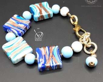 Blauwe glazen armband - VETRO ARTISTICO® MURANO N.89 - damescadeau - armband - Venetiaanse parels - Made in Italy - Lampwork - Origineel