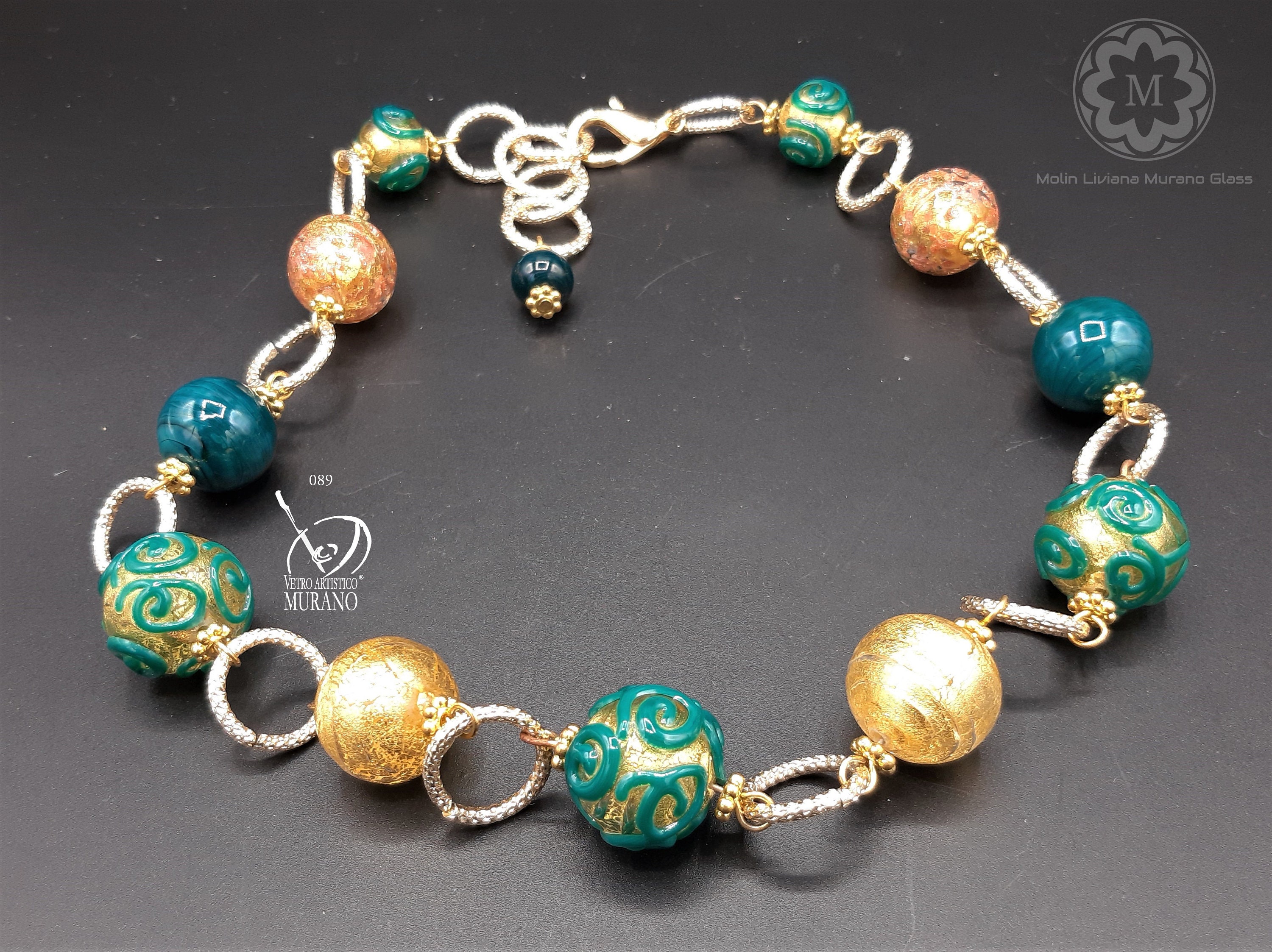 よ*ー様 Murano Green and Gold VETRO ARTISTI Green Murano Glass Vase with Gold Details – Unique