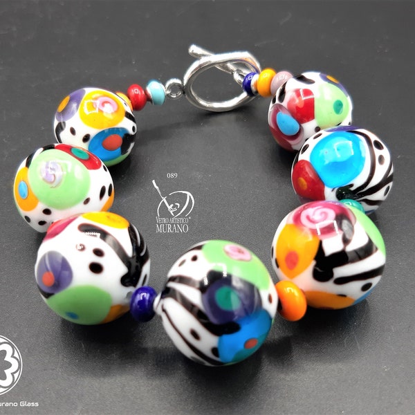 Murano glass bracelet - rainbow - Flower garden bracelet - VETRO ARTISTICO® MURANO N. 89 - Venetian pearls - lampwork