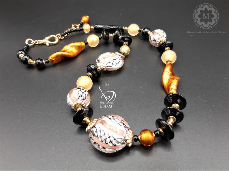 foglia oro Collana vetro reticello perle veneziane regalo fidanzata VETRO ARTISTICO\u00ae MURANO N.89 Made in Italy regalo donna