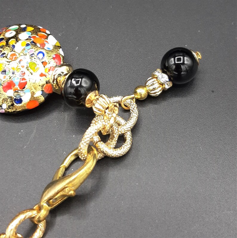 foglia oro 24 kt VETRO ARTISTICO\u00ae MURANO N perle veneziane Bracciale nero oro 89 Bracciale in Vetro di Murano arcobaleno