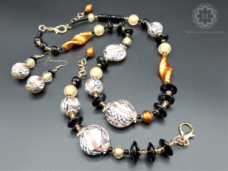 foglia oro Collana vetro reticello perle veneziane regalo fidanzata VETRO ARTISTICO\u00ae MURANO N.89 Made in Italy regalo donna