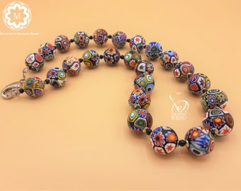 Murano glass necklace - millefiori necklace - carnival glass - VETRO ARTISTICO® MURANO N. 89 - Venetian murrine - African beads