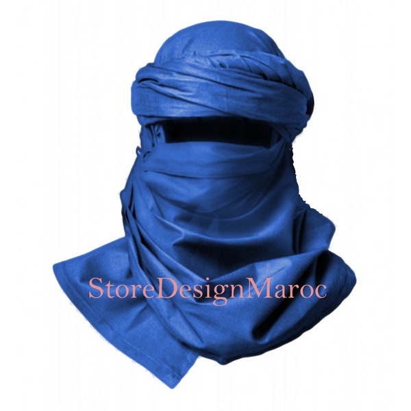 Echarpe Touareg marocaine bleu,Foulard Touareg Berbère,fait main foulard ethnique Turabn