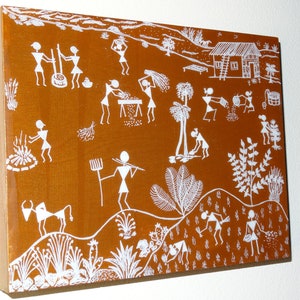 Warli Tribal Art - Rice Paddy (Set of 2 - 8&quot; x 10&quot;)