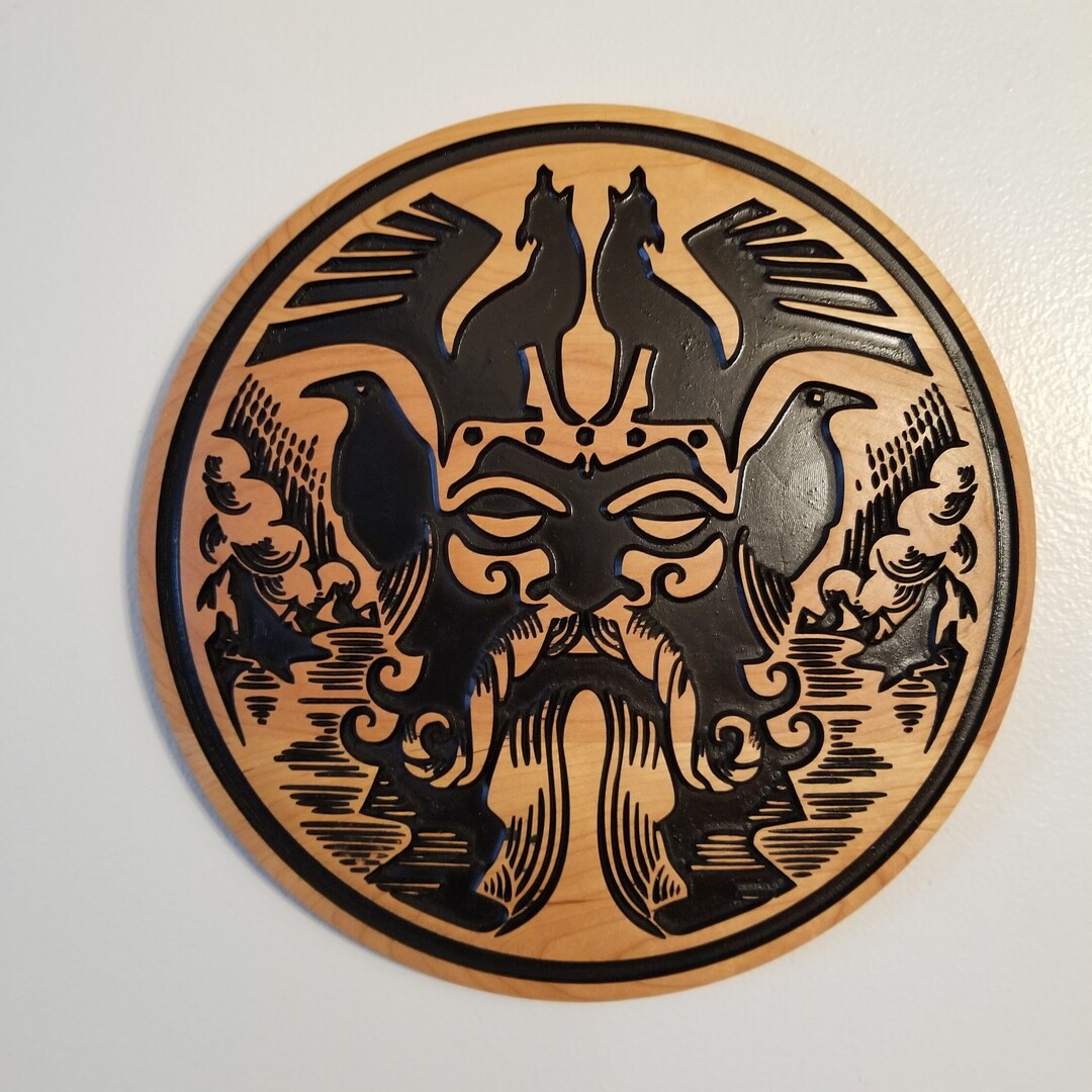 Wood Carved Viking God of Odin Wall Art, Norse Wall Art, 3D Carved God