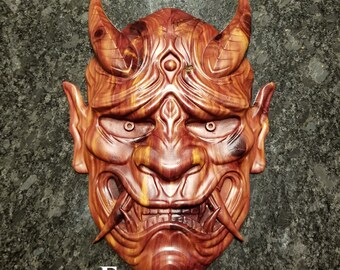 Wooden Oni wall decor, Devil skull, tiki mask wall art, wall decor, wall panel, wooden wall panel, wooden mask, carved mask