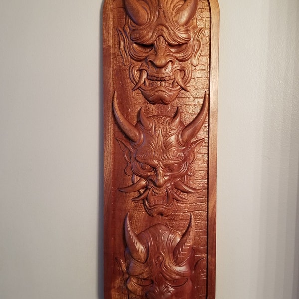 Japanese Wooden Devil Mask Etsy