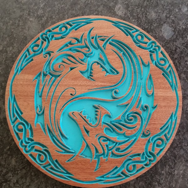 Wood Carved Dragon Yin Yang Wall Art, Yin Yang Wall Hanging, Wood Carved Chinese Dragon Wall Decor, Wood Carved Asian Decor