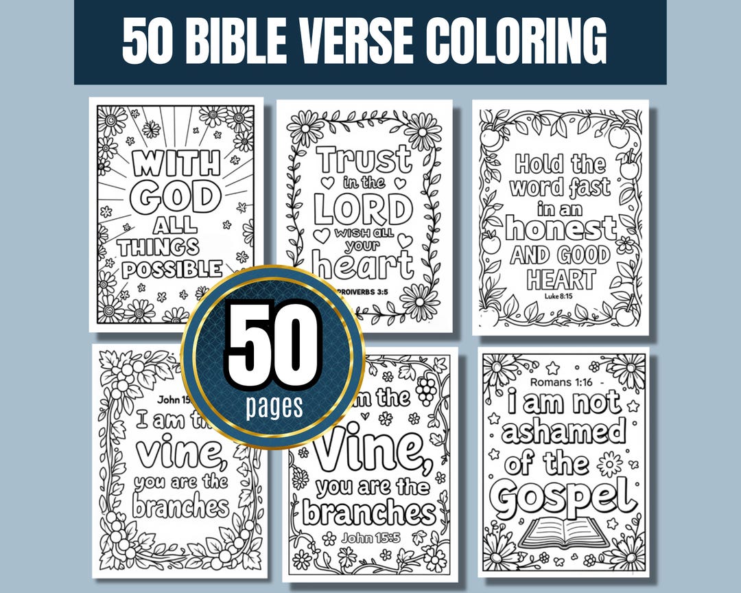 50 Pages Bible Verse Coloring Pages, Religious Christian, Bold and Easy ...