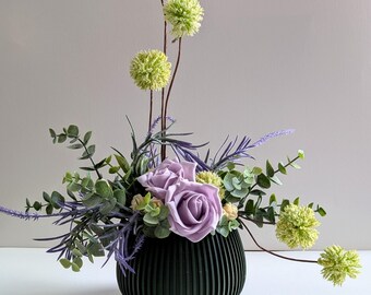 Spring Floral Arrangement in Pot – Purple & Green Artificial and Foam Flowers