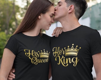 Partnerlook T-Shirt Set | Her King His Queen T-Shirt Set | Couple Hoodies | Valentinstag T-shirts | Damen Tshirt | Herren Tshirt | Hoodies