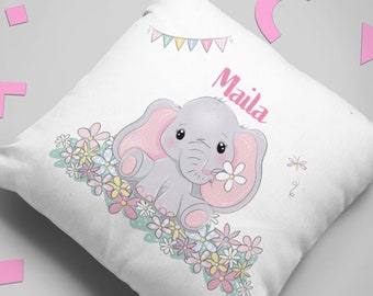 Kissen mit Namen | Elefant Kissen | Namenskissen | Kissen personalisiert | Geschenk zur Geburt | Kissenbezug personalisiert