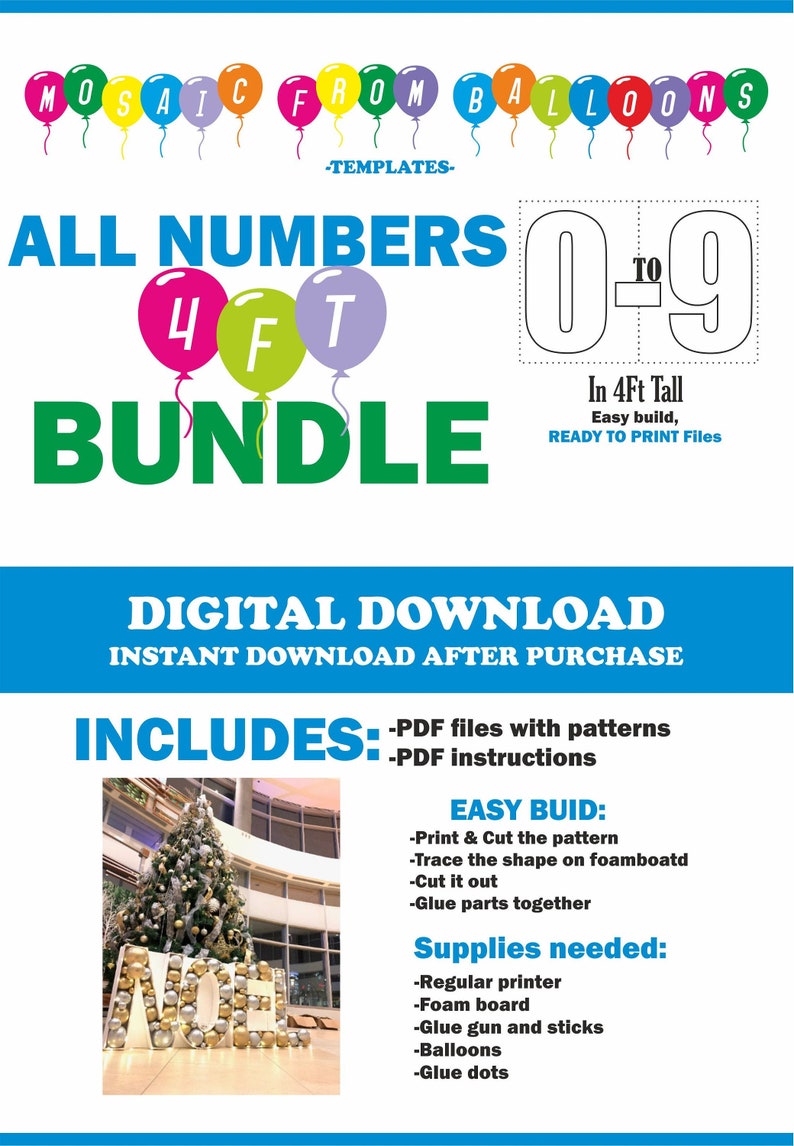 All Numbers Special sale item BUNDLE 0 to 9 - 4ft Mosaic Tall from Bargain Templ Balloons
