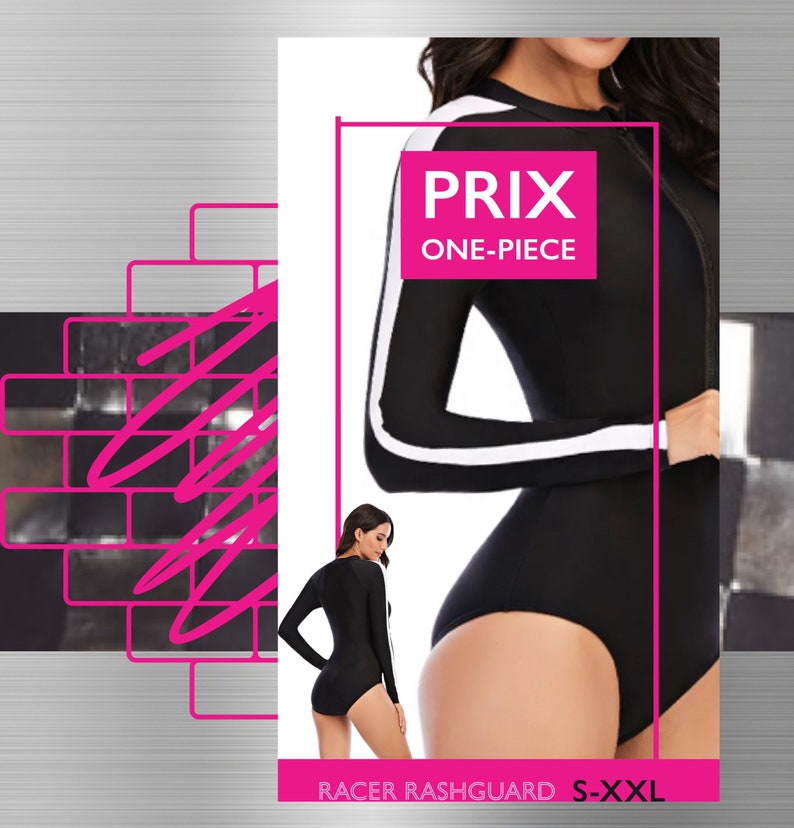 PRIX One-Piece Rashguard 2021 swimwear surfsuit wetsuit black white UPF racing stripes top selling best seller S-XXL Swimsuit