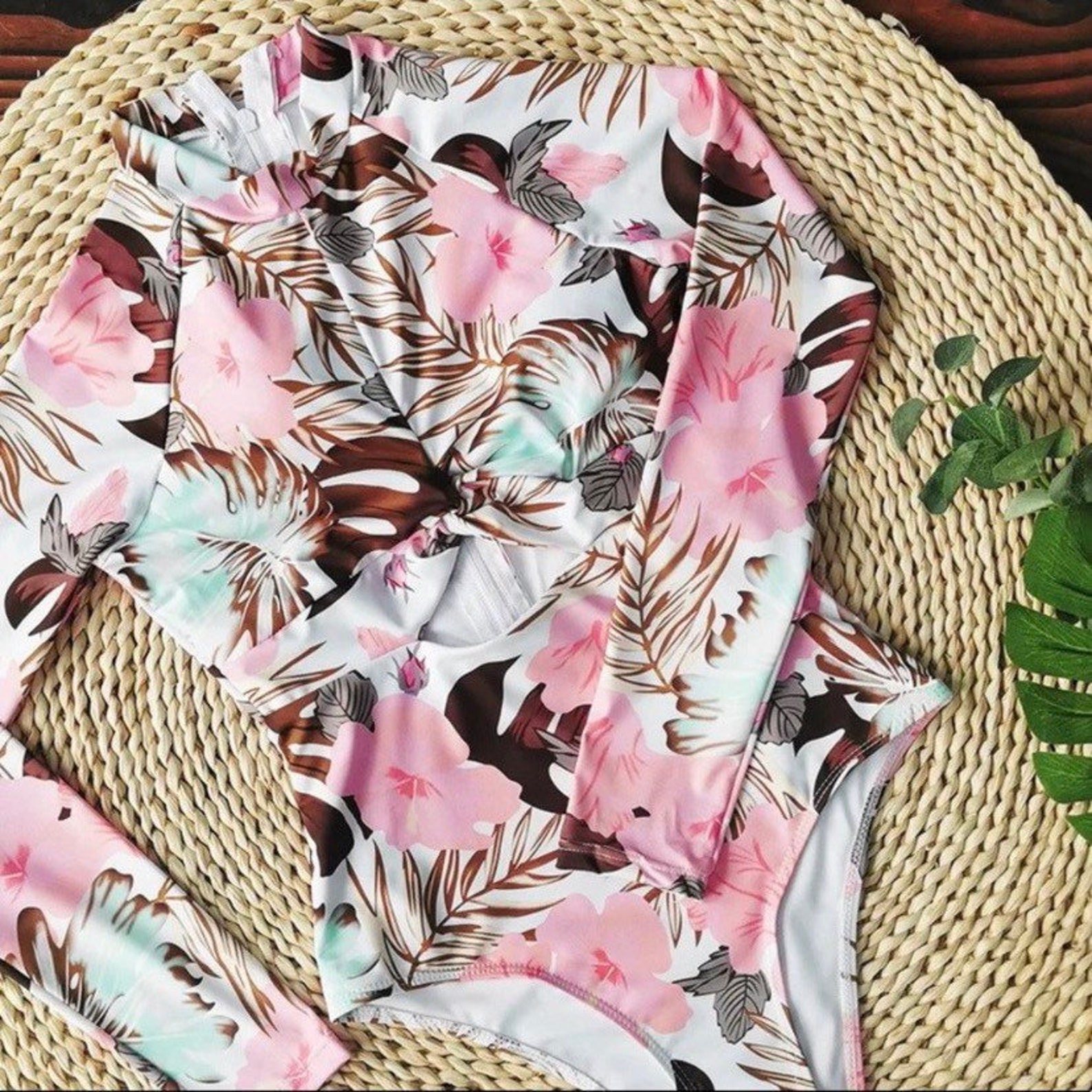 UPF Rashguard Pink Hibiscus Aqua Palms Surfsuit Swimsuit - Etsy