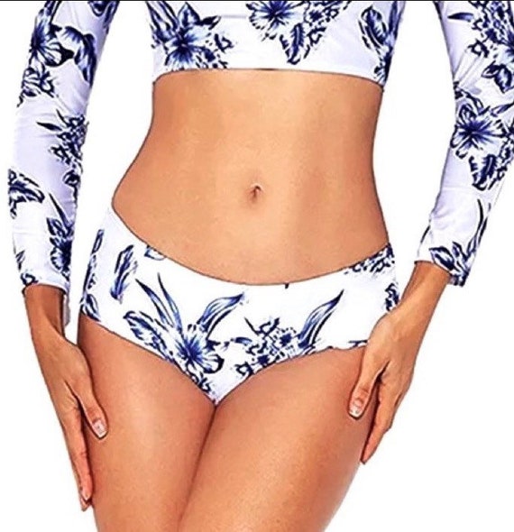S-xxl O.C. Surf CROP Swimsuit Navy & Royal Blue Floral on White