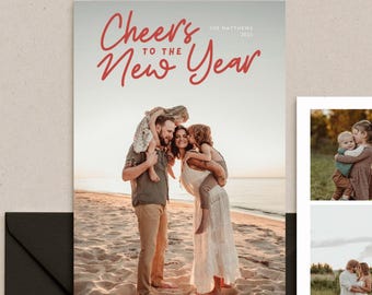 2025 New Year Photo Card Canva Template: Editable Family Xmas Card (5x7in Digital Download)