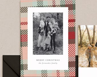Christmas Plaid Holiday Card Canva Template, Customizable Family Photo Card Template, Printable Xmas Card 2026