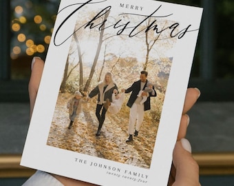 Easy Family Photo Christmas Card, Merry Christmas Greeting, Printable Holiday Card, Canva Template