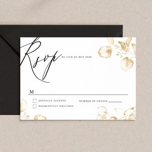 Modelo de cartão RSVP moderno, cartão postal RSVP para impressão, cartão de resposta para casamento e evento especial, download instantâneo, RSVP elegante para impressão DIY