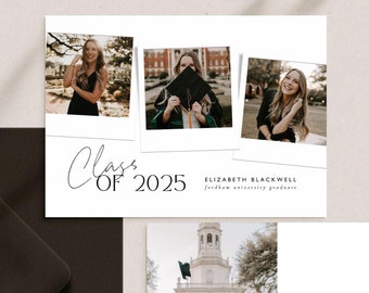 Editable Senior Graduation Photo Card, Multiple Photo Grad Announcement, DIY Canva Graduation Template, Polaroid Grad Invite