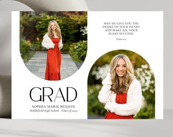 Religious Graduation Announcement Card, Christian Grad Photo Card, Class of 2026 Grad Announcement Canva Template, Custom Graduation Invite