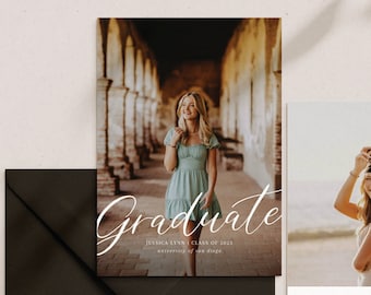 May include: Graduation announcement with a photo of a woman in a cap and gown. The text reads "let's celebrate!" with the date and time of the event: June 14th, 2023, 4 PM to 8 PM. The location is listed as University of San Diego, San Diego, CA.