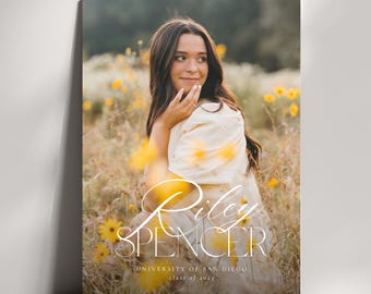College Graduation Announcement Template for Her, Editable Senior Photo Card, Modern Photo Card Design for the Class of 2026, Canva Template