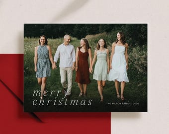Christmas Holiday Card Canva Template, Customizable Family Photo Card Template, Printable Xmas Card
