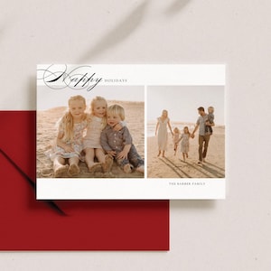 Christmas Holiday Card Template with Fancy Script, Printable Simple Christmas Card, Editable Family Picture Holiday Card, Instant Download