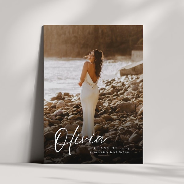 Graduation Announcement Card With Script, DIY and Printable Class of 2026 Grad Announcement Canva Template