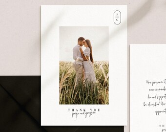 Wedding Thank You Card with Monogram, Minimalist Wedding Photo Thank You, Editable Template, Photo Thank You Card, Printable Thank You Card