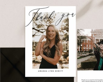 Printable Thank You Graduation Card Template, Graduation Thank You Card With Script, DIY and Printable 2026 Grad Thank You, Canva Template