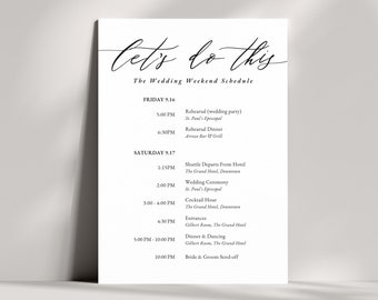 Minimalist Wedding Weekend Itinerary Template, Printable Schedule of Events, Wedding Timeline Card, Editable Canva Template for Weddings