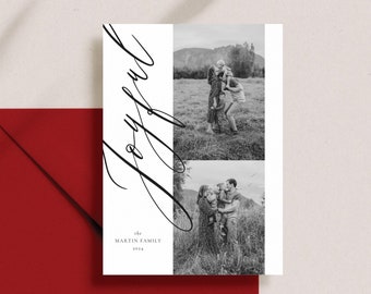 Fancy Script Joyful Holiday Photo Card Template, Christmas Photo Card, Customizable Canva Template