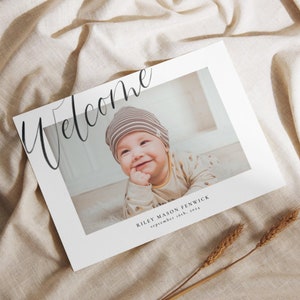 Neugeborenen Baby Geburtsankündigung Vorlage, druckbare Foto Geburtsdaten Karte, personalisierte Geburtsankündigung Canva Vorlage