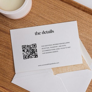 Wedding Details Card with QR Code, Minimalist QR Code Details Card, Modern QR Code Details Card, Wedding Details Card, Canva Template