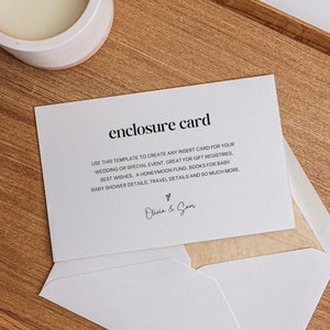 Modern Enclosure Card, Minimalist Wedding Invite Insert, Printable Enclosure Card, Editable Invitation Insert Card, Canva Template