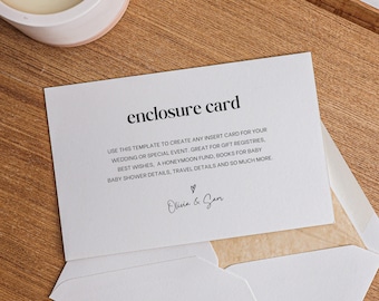 Modern Enclosure Card, Minimalist Wedding Invite Insert, Printable Enclosure Card, Editable Invitation Insert Card, Canva Template