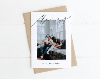 2024 Photo Holiday Card Template, Simple Christmas Greeting Card, Printable Christmas Photo Card, Canva Editable Template