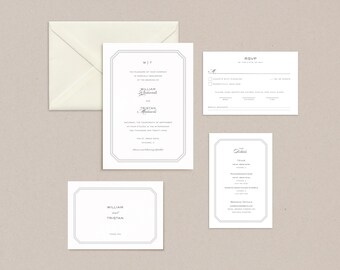 Minimalist Wedding Invitation Suite, Editable Printable Invitation Suite, Monogram, Canva Template