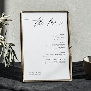 Minimalist Wedding Bar Menu Sign, Editable Canva Template for Drink Menu, Modern Wedding Drink Sign, Event Bar Menu