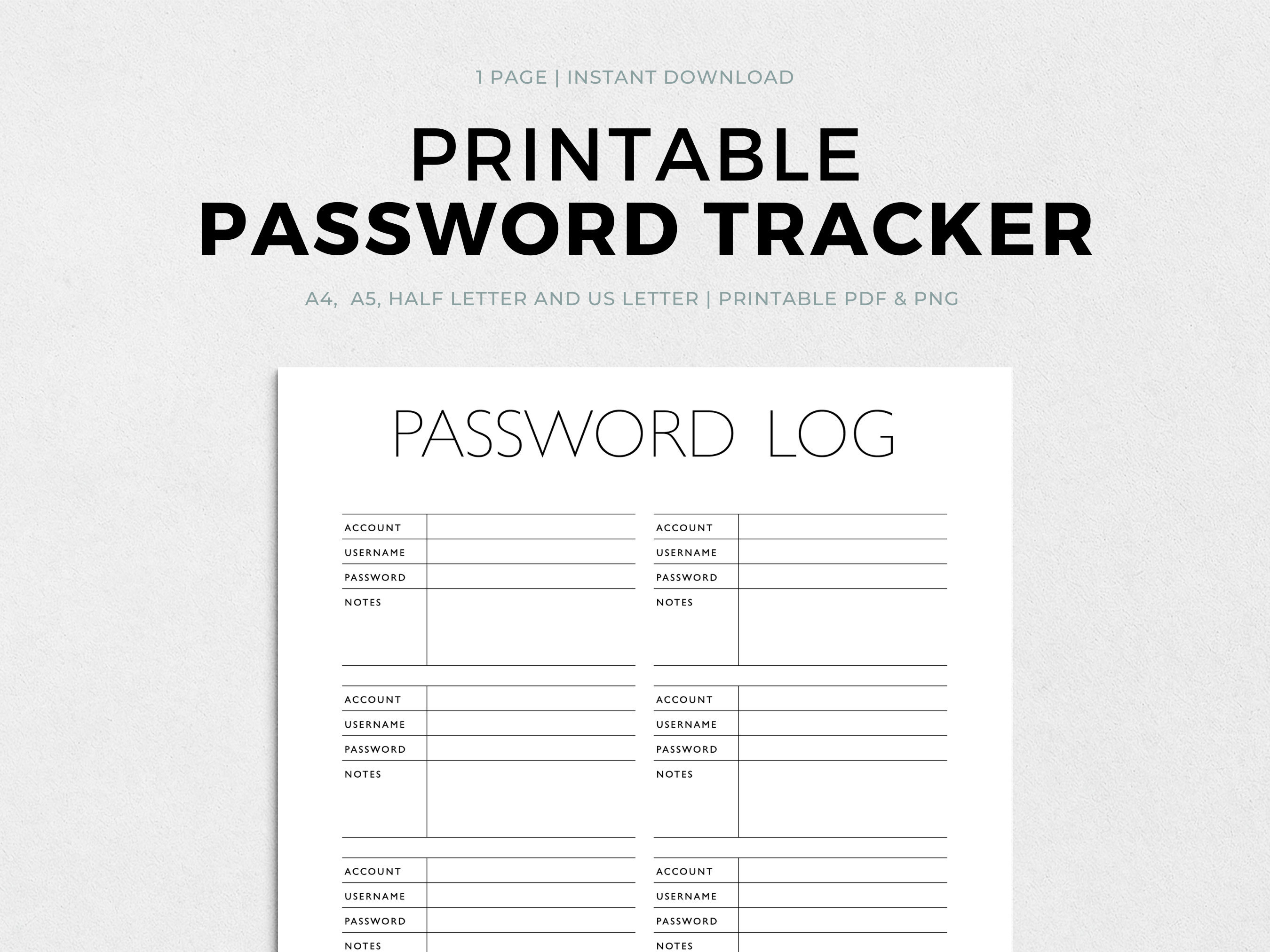 Printable Password Tracker Simple Password Journal Password Etsy