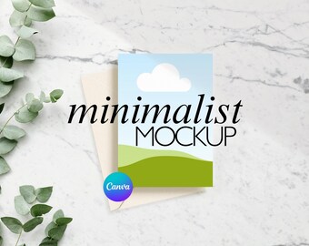 Editable Greeting Card Mockup, Customizable Canva Stationery Template, Minimalist Flat Lay for Designers