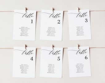 Modern Wedding Seating Chart Card Template, Minimal Wedding Seating Chart Cards, Minimalist Wedding Table Plans, Canva Template