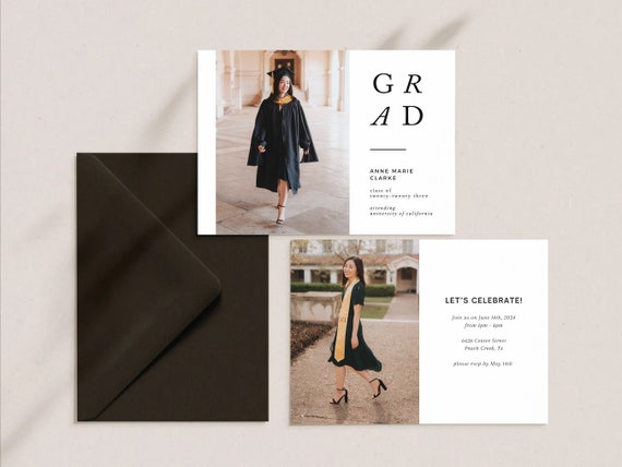 Modern Graduation Announcement Card Template - Grad Announcement Class of 2026 Senior Canva Template