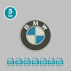 May include: Embroidered BMW logo patch. The patch features the BMW emblem in a circular design with the letters "B", "M", and "W" in white on a black background. The center has a blue and white cross design. The patch is labeled "5 SIZE".