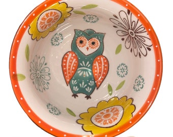 Royal collection Hand painted owl gold bowl with matching orange spoon