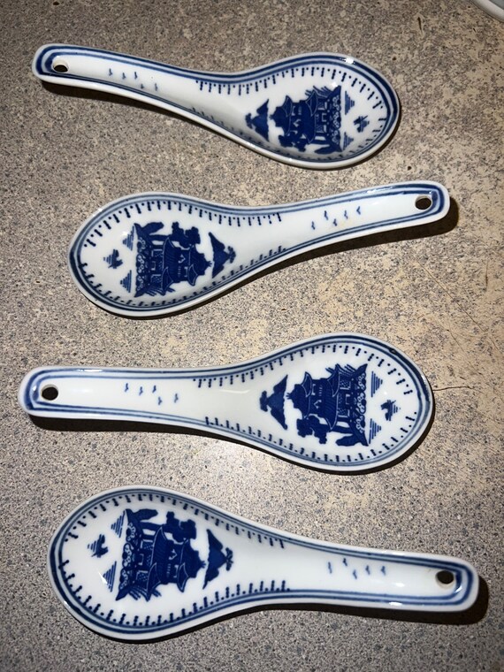 Asian Porcelain Blue & White Canton Design Spoons 5 1/2x1 Etsy